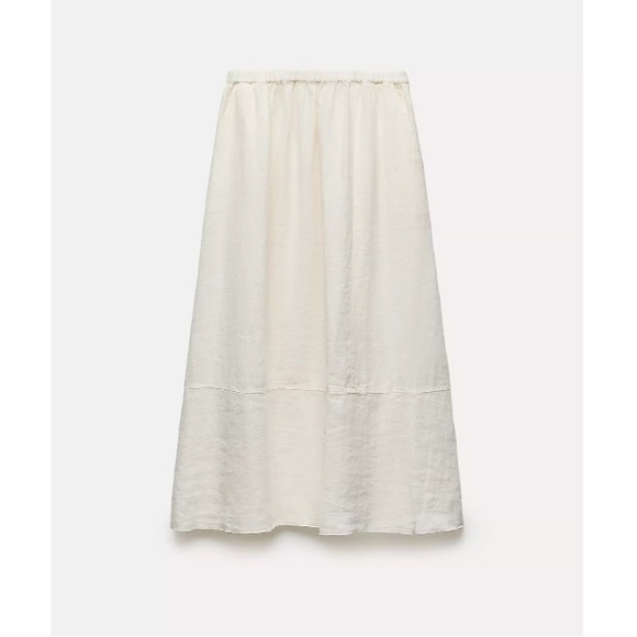 Zara Dresses & Skirts - Zara white beige 100% linen midi skirt